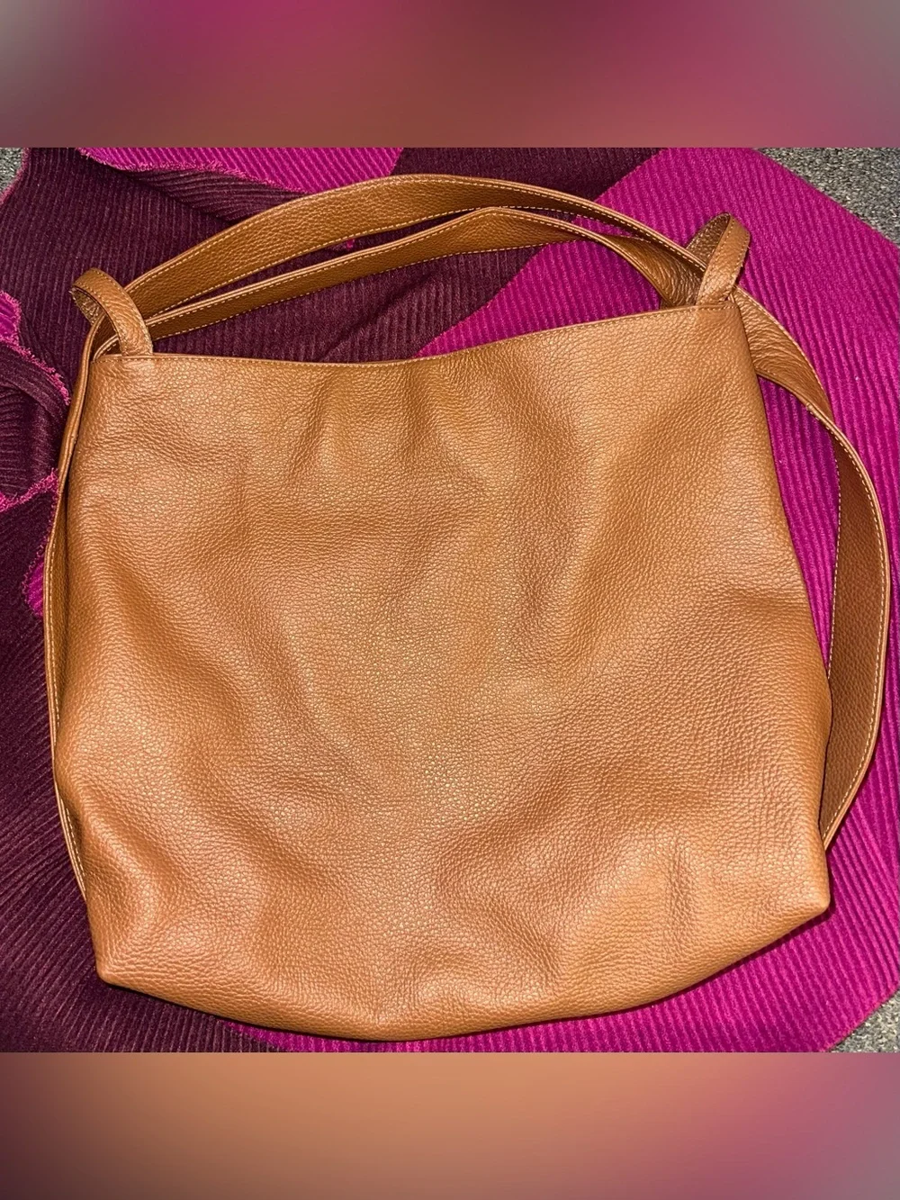 Vera Pelle Leather Convertible Backpack, Made in Italy Cognac Tan Hobo Bag Italy